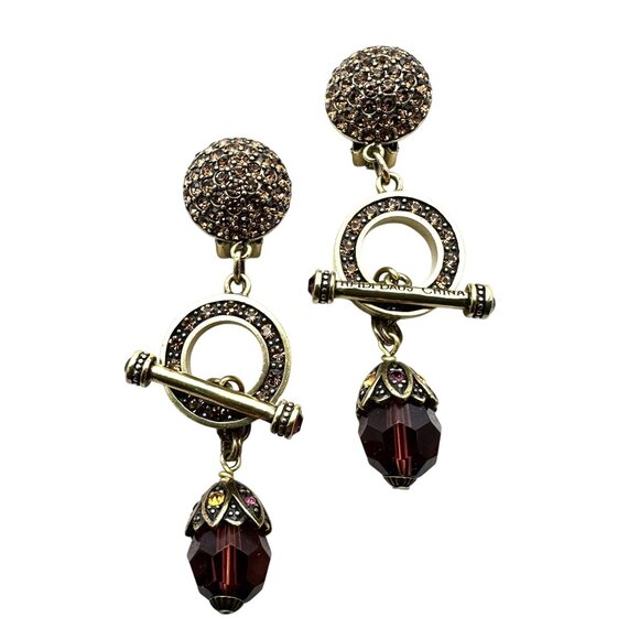 Heidi Daus Purple Multicolor Crystal Toggle Bronze Clip Earrings Chandelier - Picture 1 of 4
